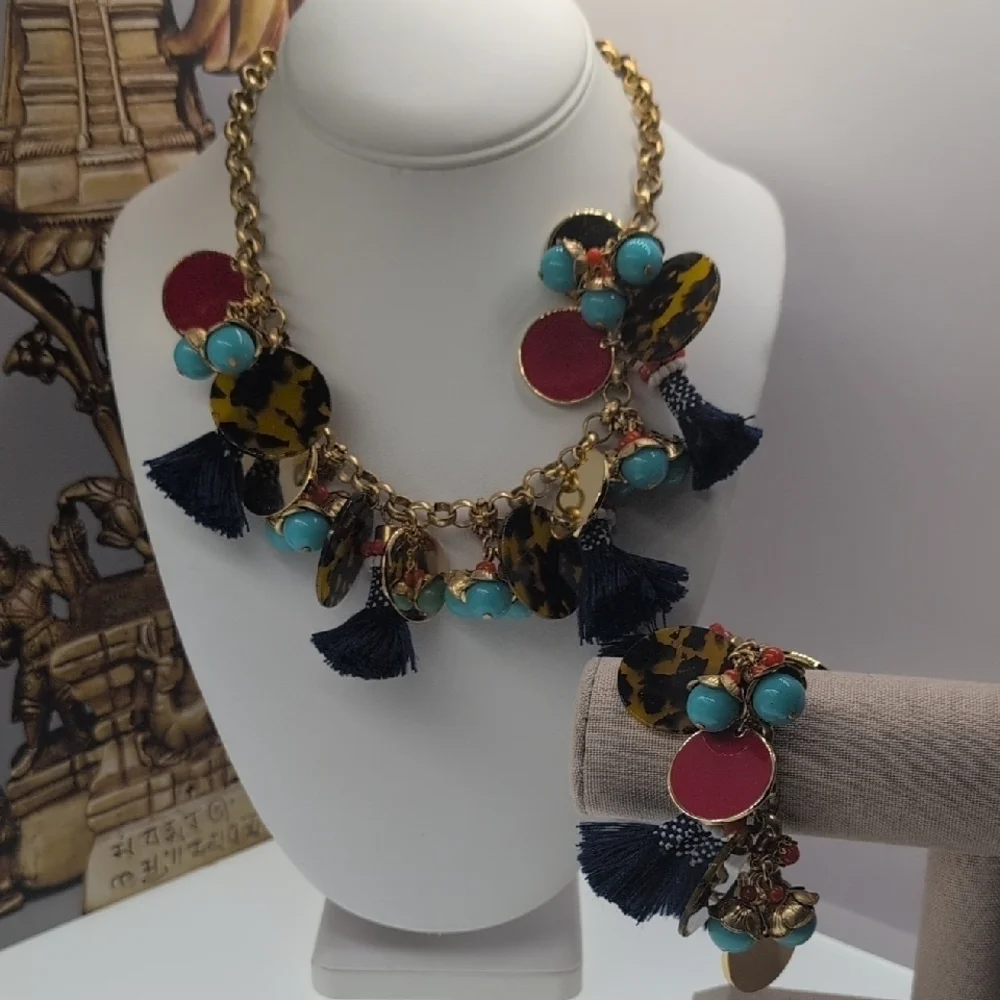 J. Crew Bracelet Beautiful Chaos Gold, Turquoise, Red (No Necklace)
